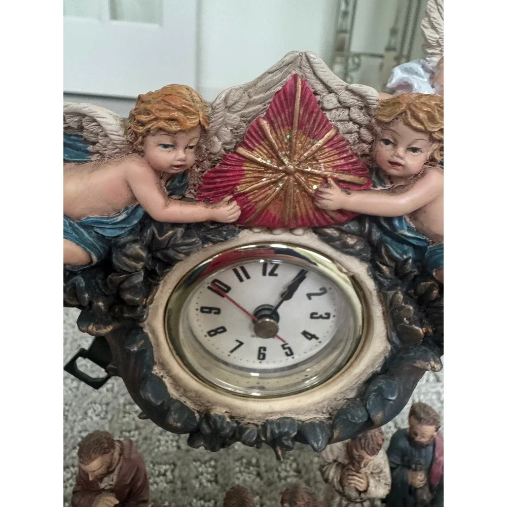 Vintage Last Supper Mantel Clock Religious Tabletop Decor Cherub Angels